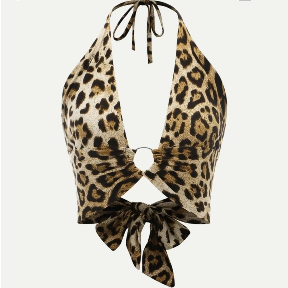 Leopard print crop halter top